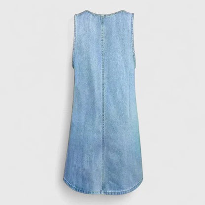 Women's Summer Midi Dress | Denim Look with Pockets, Casual 2