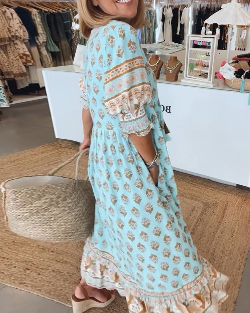 Women's Summer Midi Dress | Printed V Neck, Casual Comfort 2