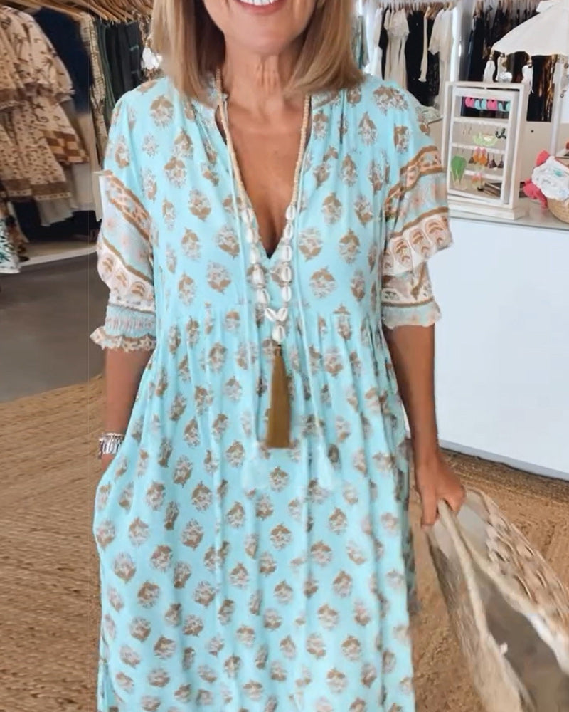 Women's Summer Midi Dress | Printed V Neck, Casual Comfort 3
