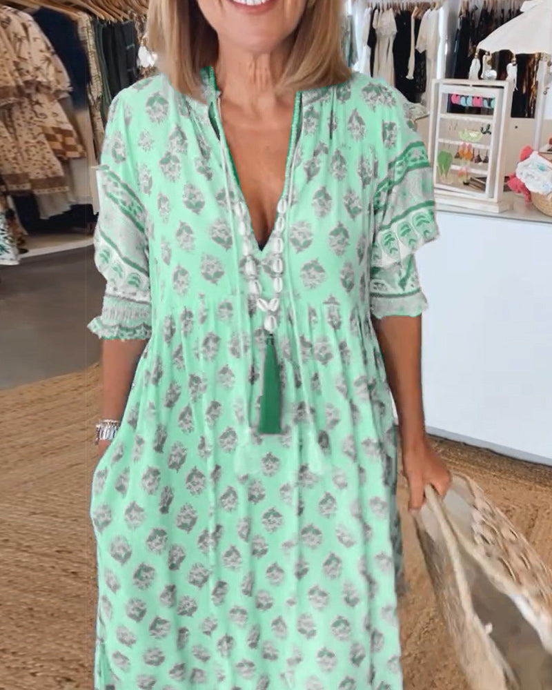 Women's Summer Midi Dress | Printed V Neck, Casual Comfort 6