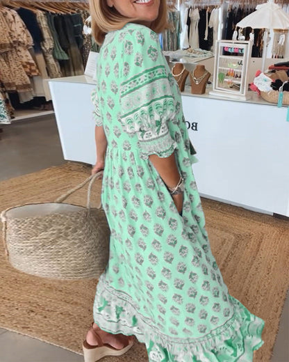 Women's Summer Midi Dress | Printed V Neck, Casual Comfort 7