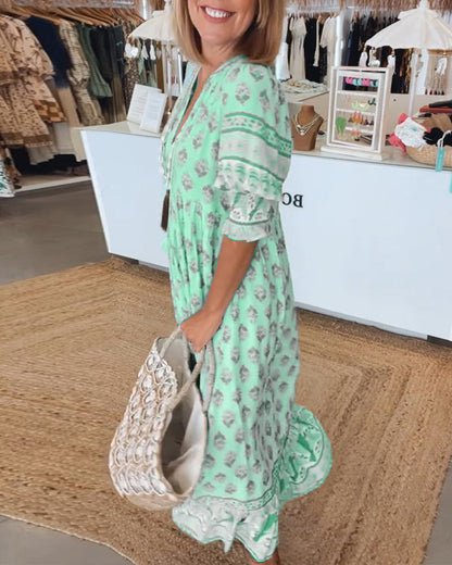 Women's Summer Midi Dress | Printed V Neck, Casual Comfort 8