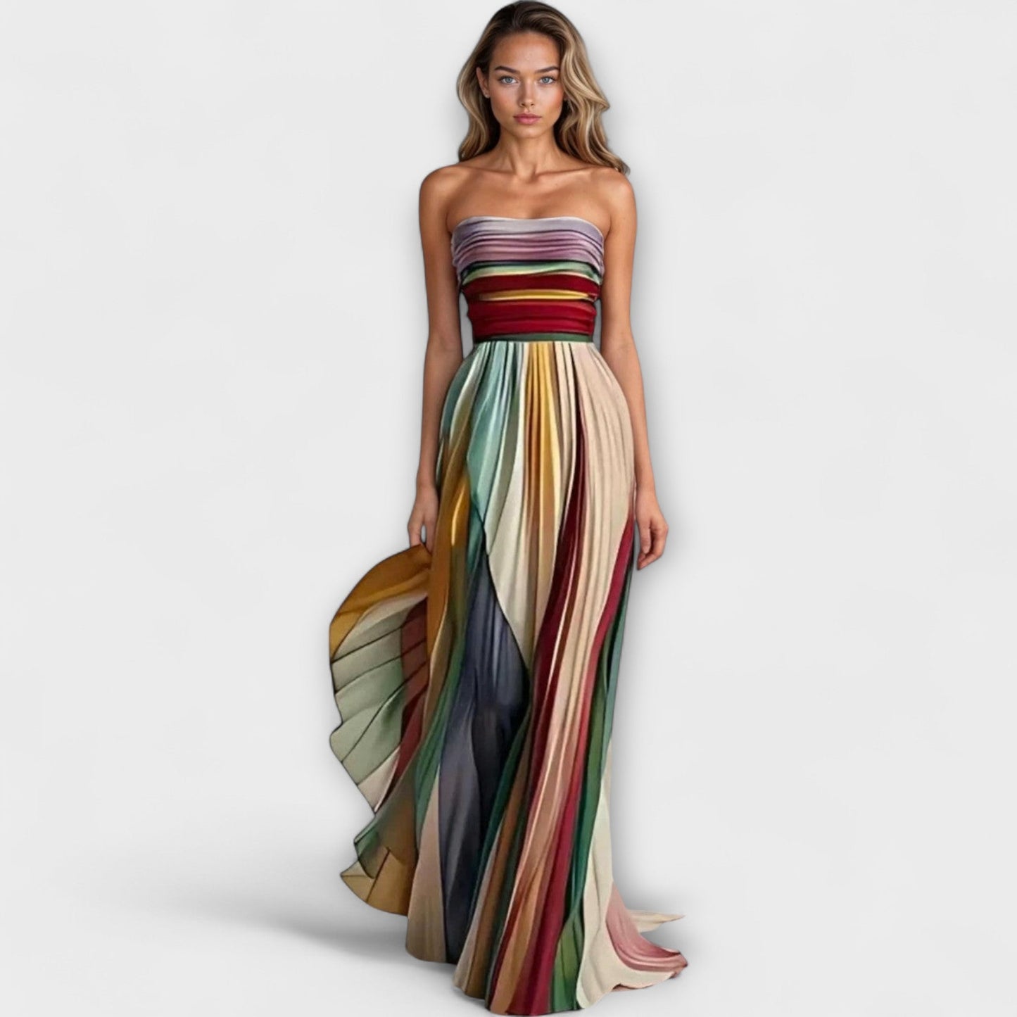 Women's Vibrant Strapless Summer Dress | Pleated Design, Elegant 0