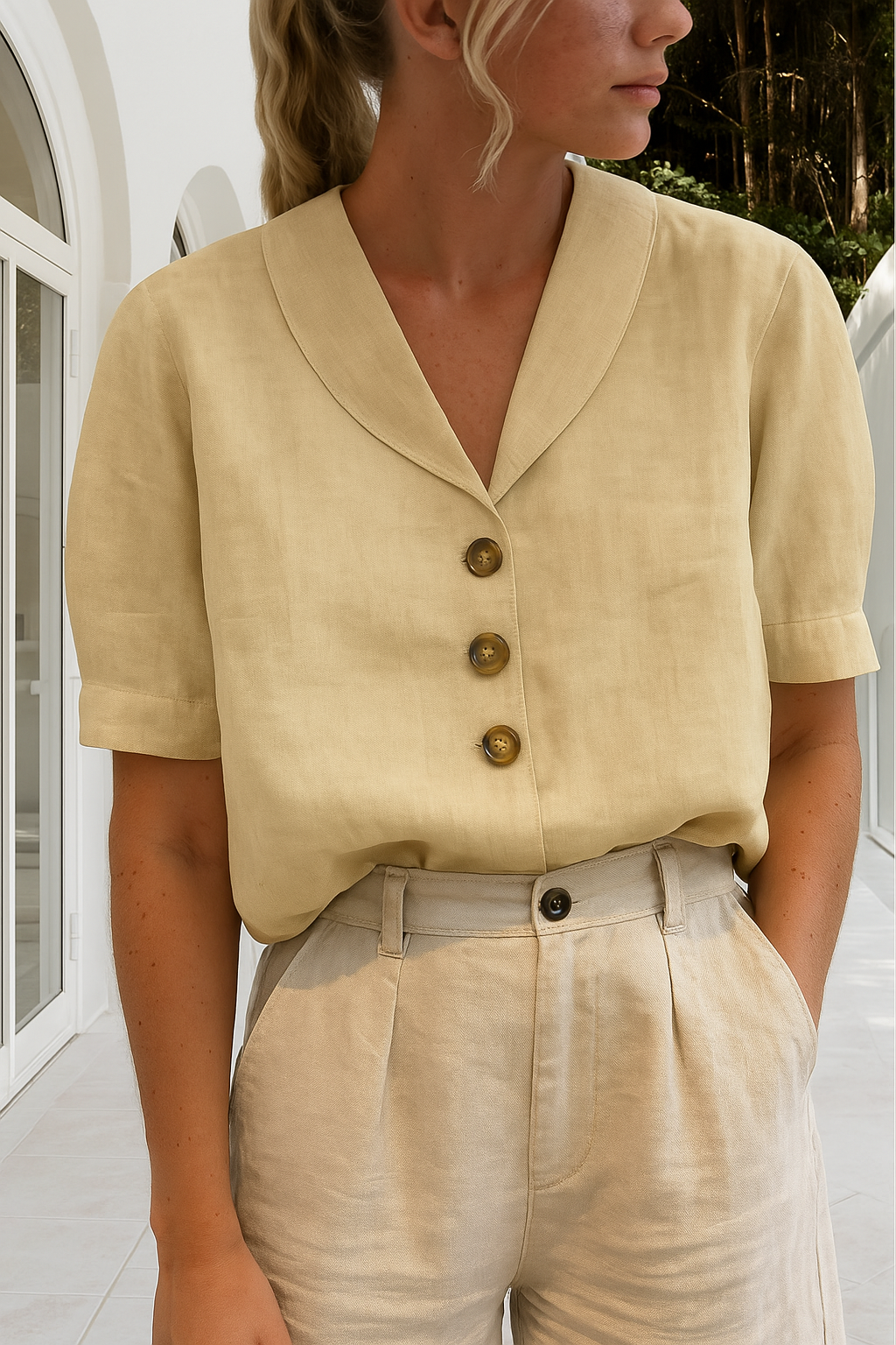 Women's White Blouse | Flattering Wrap Neckline, Lightweight 1