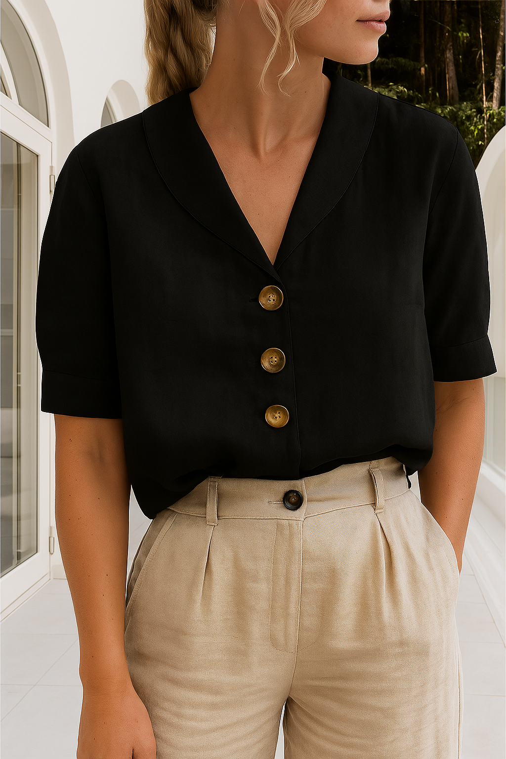 Women's White Blouse | Flattering Wrap Neckline, Lightweight 2