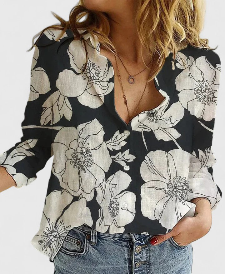 Women's White Linen Button Down Shirt | Soft Wavy Lapel Collar, Relaxed Fit 10