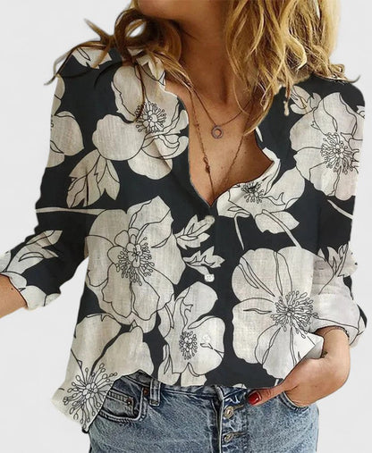 Women's White Linen Button Down Shirt | Soft Wavy Lapel Collar, Relaxed Fit 10