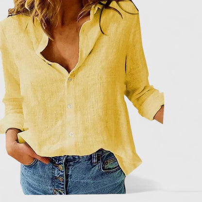 Women's White Linen Button Down Shirt | Soft Wavy Lapel Collar, Relaxed Fit 5