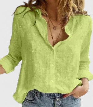 Women's White Linen Button Down Shirt | Soft Wavy Lapel Collar, Relaxed Fit 6