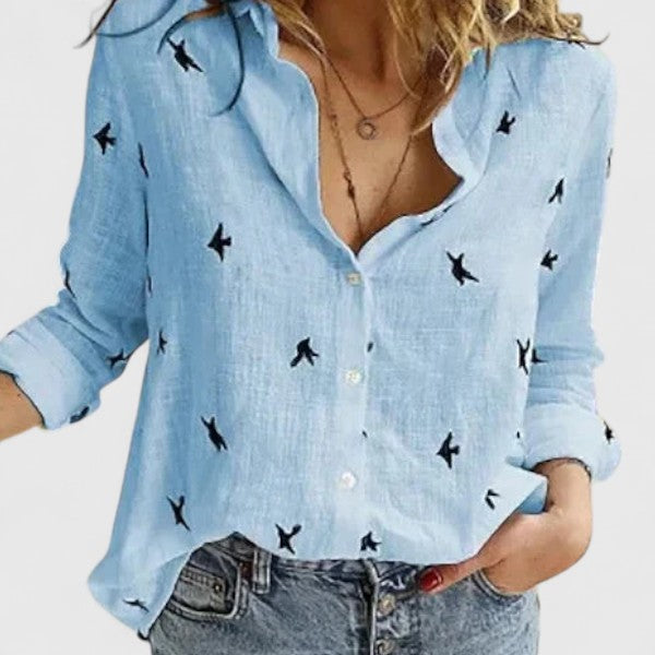 Women's White Linen Button Down Shirt | Soft Wavy Lapel Collar, Relaxed Fit 9